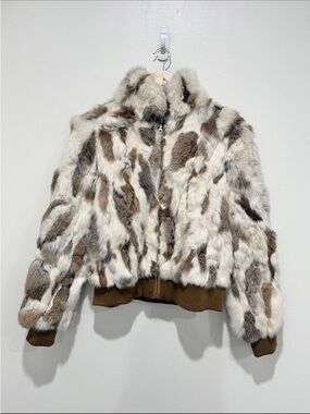 Vintage Wilson’s Leather Maxima Rabbit Fur Bomber Jacket Coat- Cream & Brown